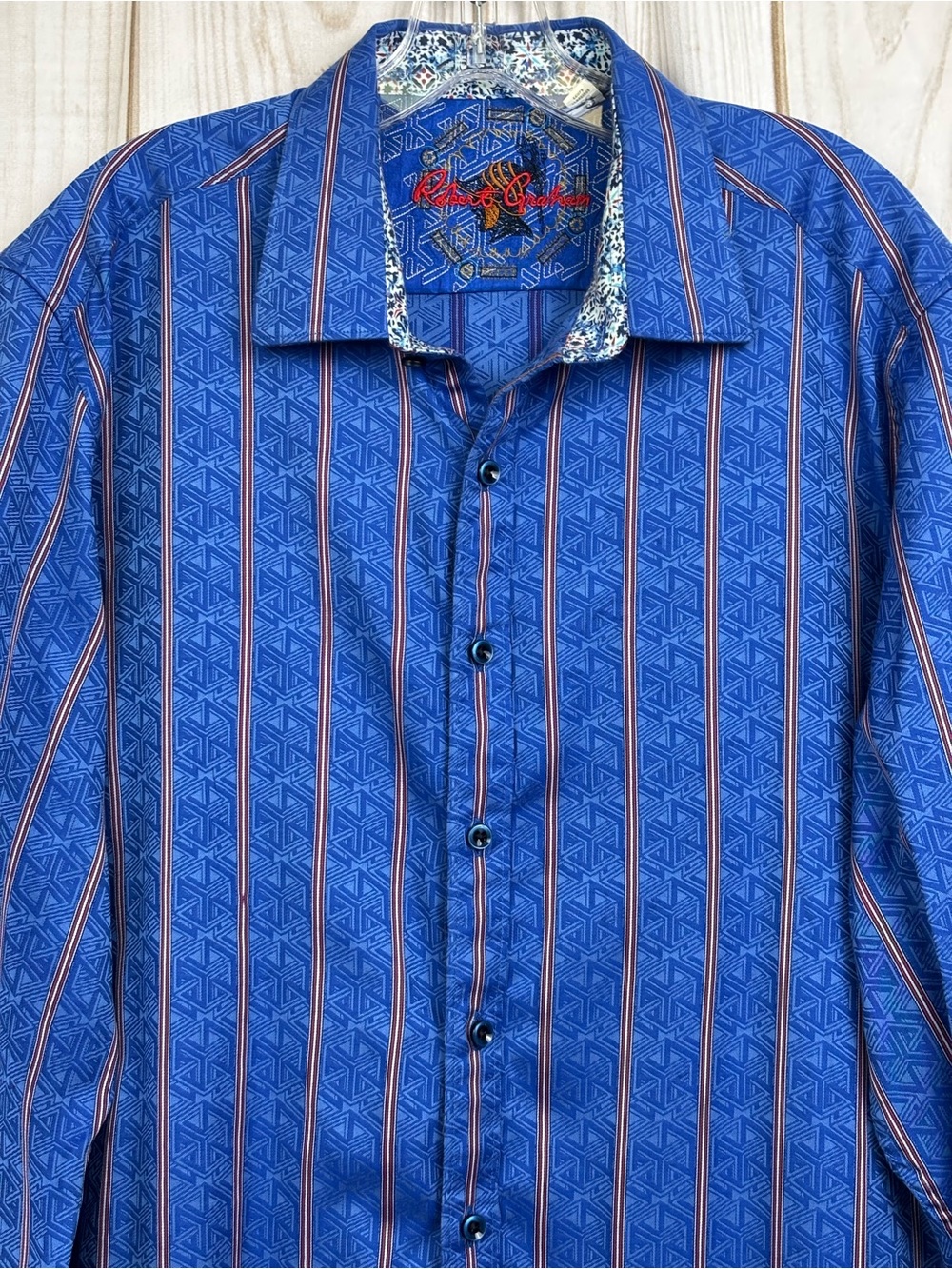 Robert Graham Men's Long-Sleeve Button-Up Classic Fit Shirt Striped Blue NWOT XL - Picture 2 of 16